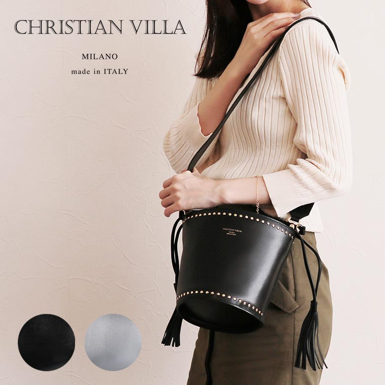 CHRISTIAN VILLA バケツバッグ スタッズ ショルダー レザー – VIAJERO