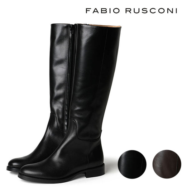【試着送料無料】FABIO RUSCONI ブーツ ロングブーツ 新入荷 サイドジップ ヒール3cm フラット I-1376-GUALDO
