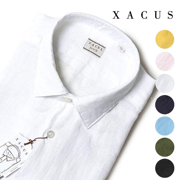 XACUS ザカス シャツ ショートポイントカラー 製品染め ガーメントダイ ソリッド リネン100%